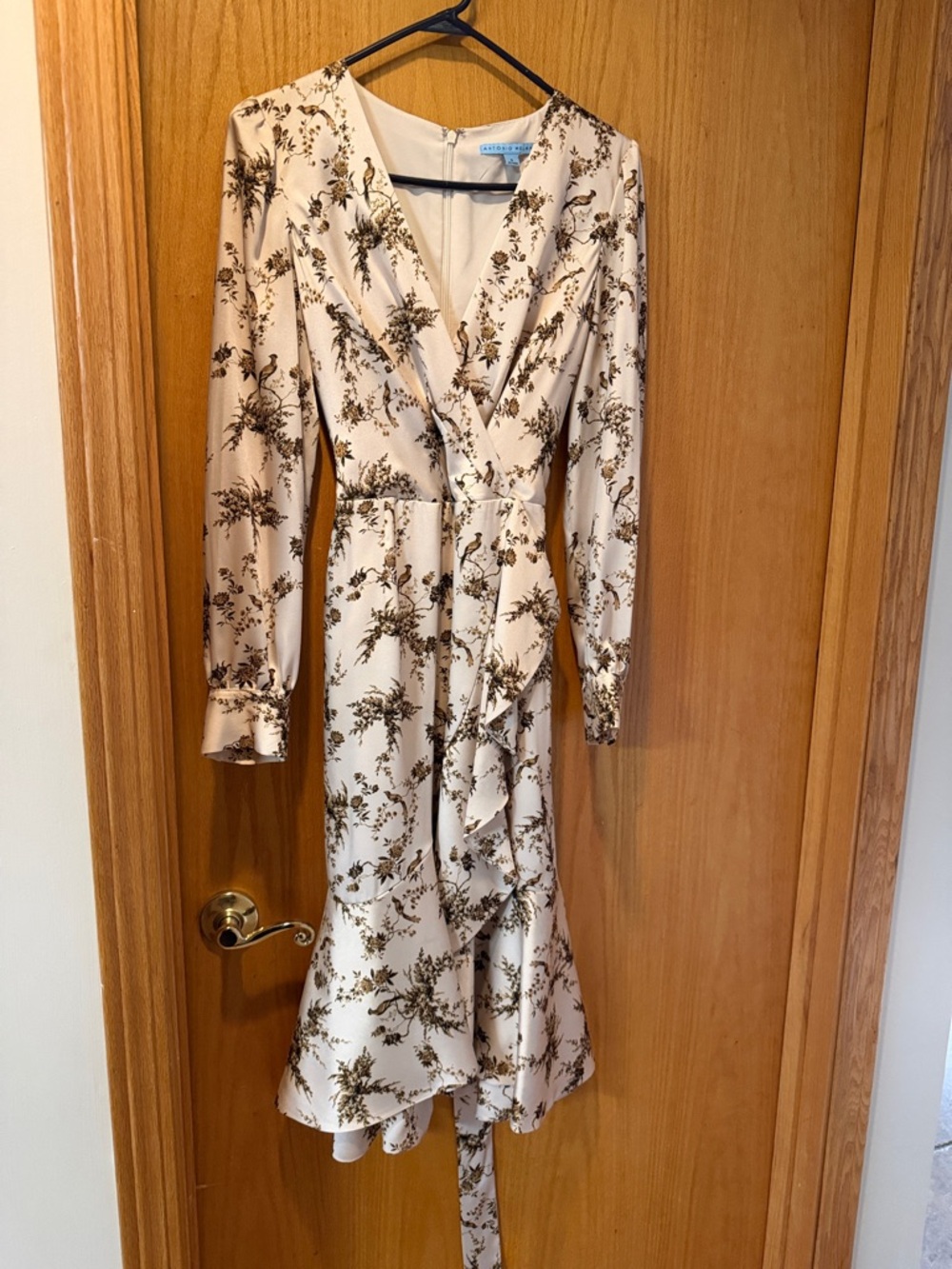 ANTONIO MELANI Cream Floral Wrap Midi Dress with Brown Print